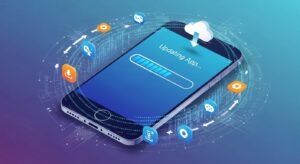 Illustration showing app update process on mobile